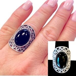 Oversized Black Gemstone Fashion Ring ~ Brand New